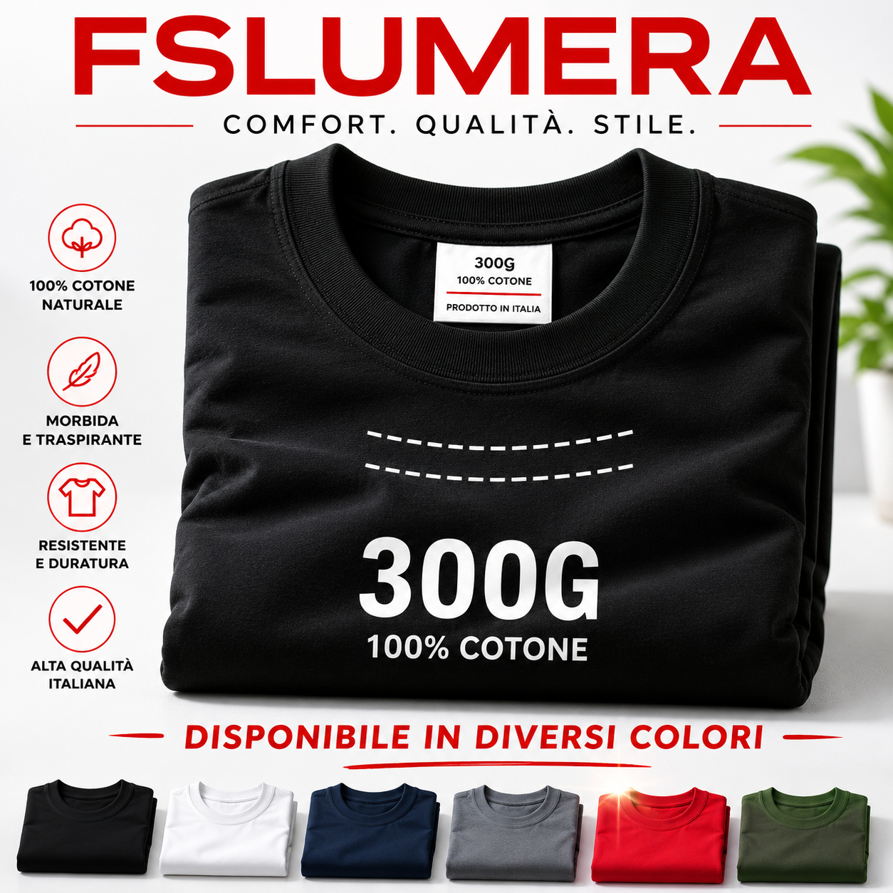 Maglietta Premium FSLUMERA 300G – 100% Cotone di Alta Qualità