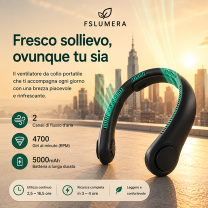 Ventilatore da collo portatile, batteria da 5000 mAh, supporto da collo, regolazione degli ingranaggi a 5 velocità, ventilatore vivavoce indossabile per esterni