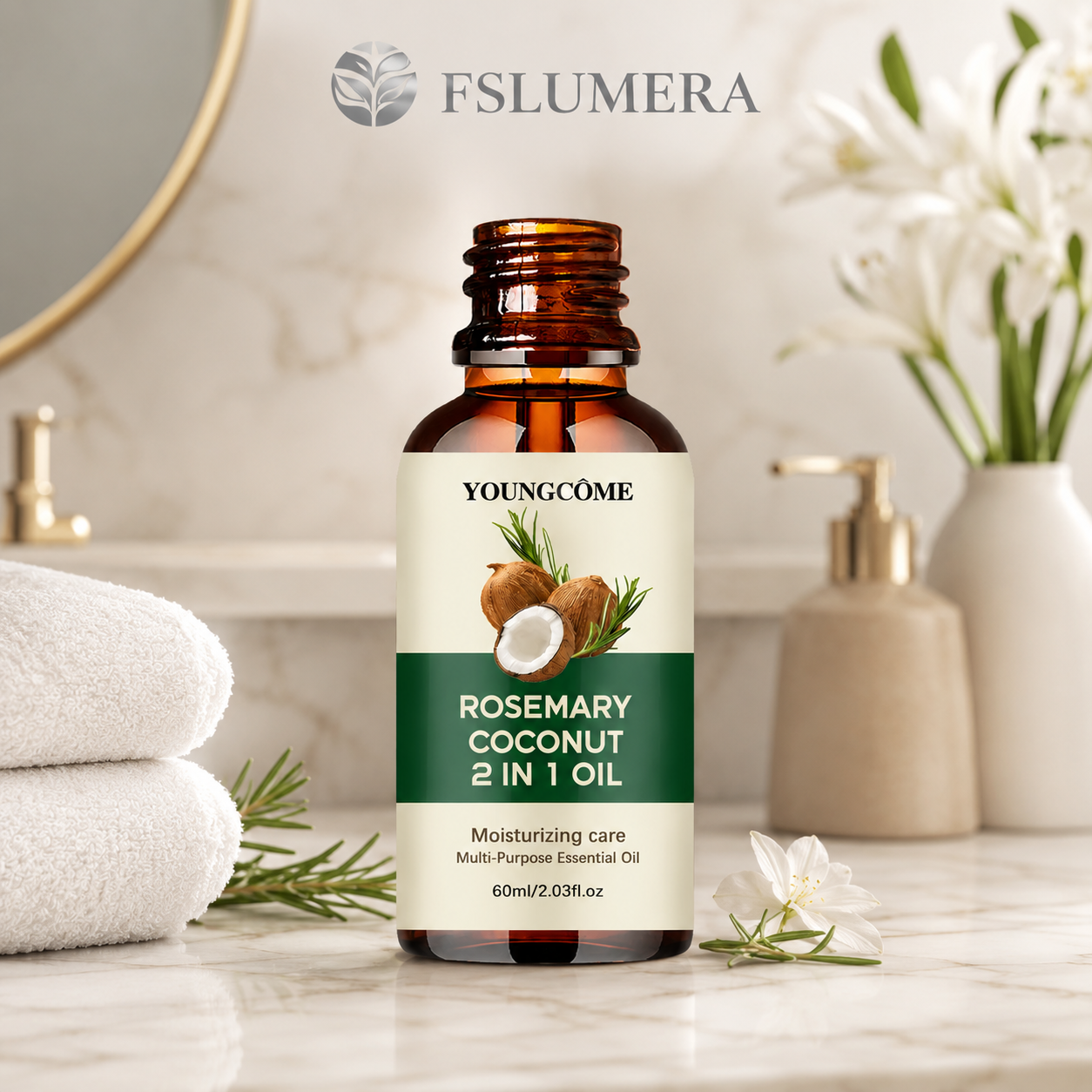Olio essenziale di rosmarino e olio di cocco per capelli, migliora la caduta dei capelli e nutre, rinforza le radici dei capelli, trattamento per il cuoio capelluto, cura dei capelli