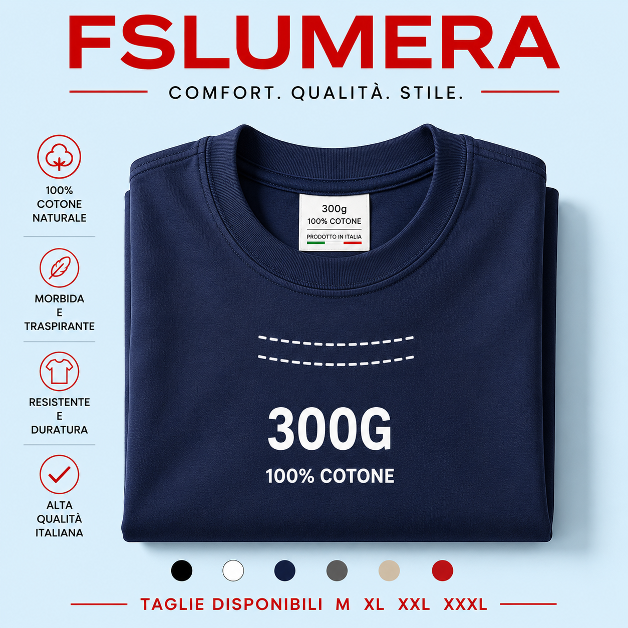Maglietta Premium FSLUMERA 300G – 100% Cotone di Alta Qualità