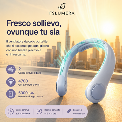 Ventilatore da collo portatile, batteria da 5000 mAh, supporto da collo, regolazione degli ingranaggi a 5 velocità, ventilatore vivavoce indossabile per esterni