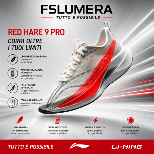 Scarpe da corsa Li-Ning da uomo RED HARE 9 PRO Racing, con ammortizzazione BOOM, rebound, traspiranti e riflettenti, sneakers stabili LiNing ARPW001