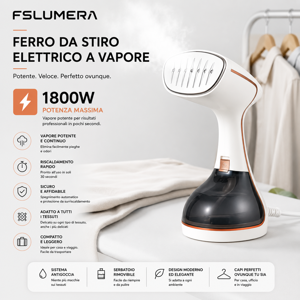 Ferro da Stiro Verticale a Vapore FSLUMERA 1800W