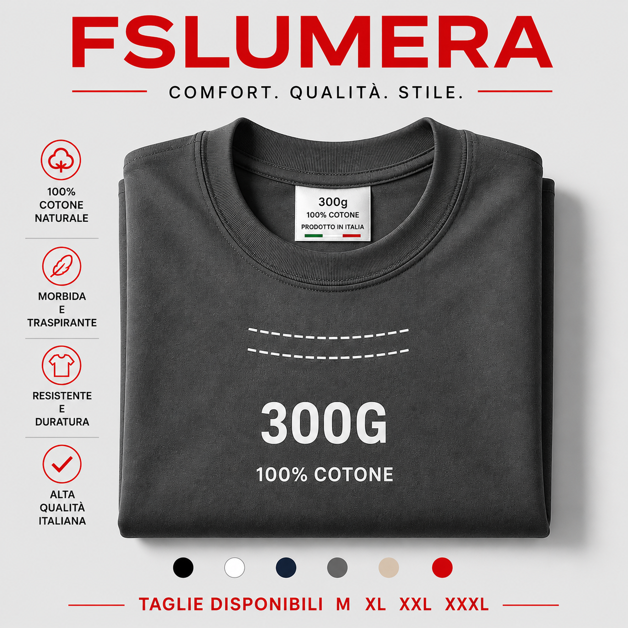 Maglietta Premium FSLUMERA 300G – 100% Cotone di Alta Qualità