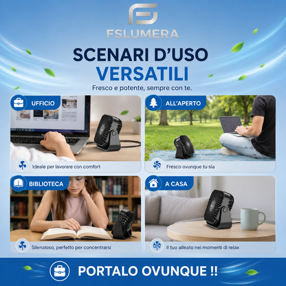 Mini ventilatore portatile USB da 4 pollici per campeggio, ventilatore personale da tavolo silenzioso a 3 velocità, 360 ° Regolazione dei ventilatori in piedi per la stanza di casa