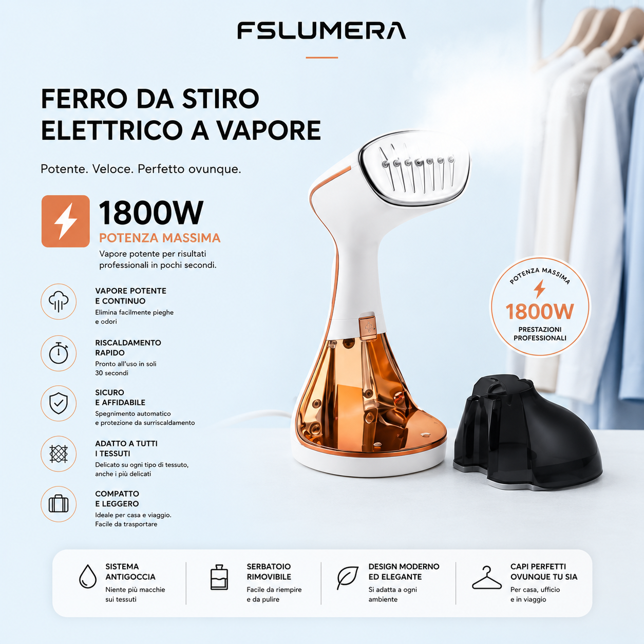 Ferro da Stiro Verticale a Vapore FSLUMERA 1800W