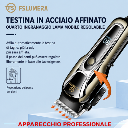 Tagliacapelli Professionale FSLUMERA con 12 Pettini, Display LCD, Batteria 2000mAh e Kit Accessori Completo