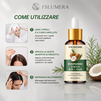 Olio essenziale di rosmarino e olio di cocco per capelli, migliora la caduta dei capelli e nutre, rinforza le radici dei capelli, trattamento per il cuoio capelluto, cura dei capelli