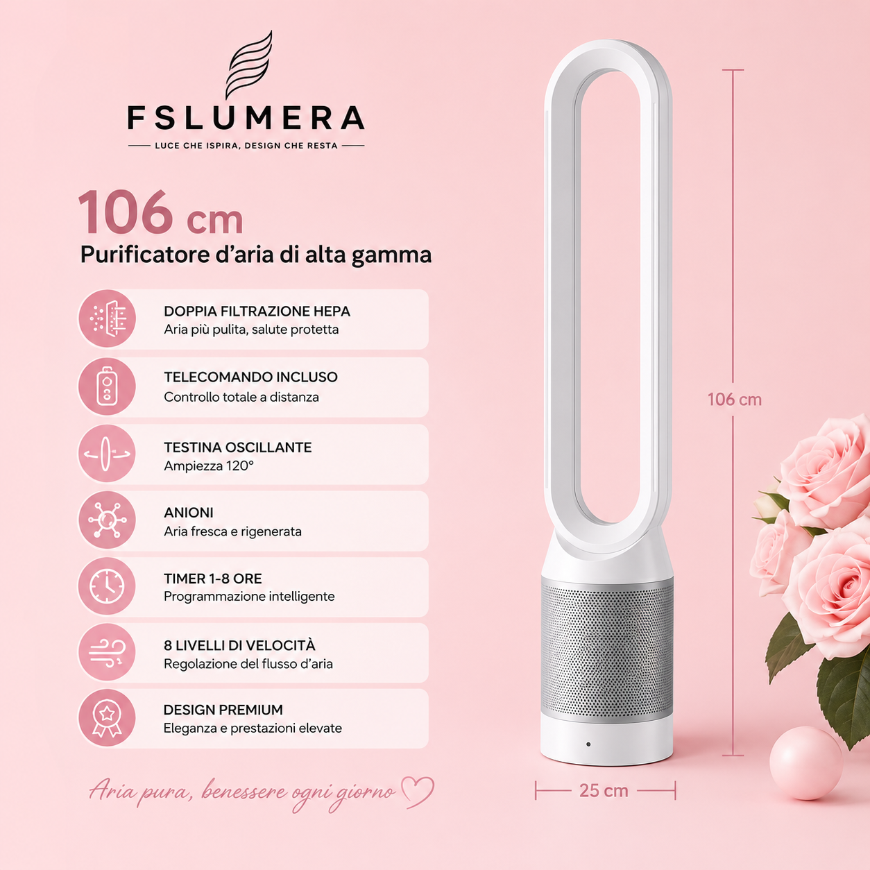 Ventilatore senza lama per circolazione di purificazione dell'aria da 42 pollici 220V, Ventilatore a torre elettrico ultra silenzioso  senza lama per l'estate