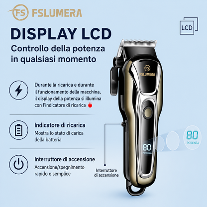 Tagliacapelli Professionale FSLUMERA con 12 Pettini, Display LCD, Batteria 2000mAh e Kit Accessori Completo