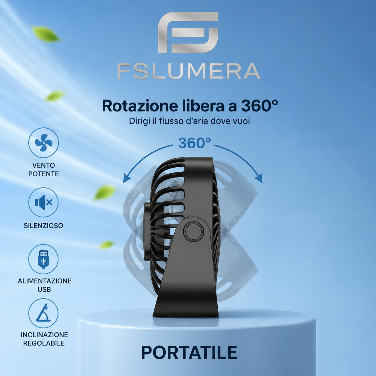 Mini ventilatore portatile USB da 4 pollici per campeggio, ventilatore personale da tavolo silenzioso a 3 velocità, 360 ° Regolazione dei ventilatori in piedi per la stanza di casa