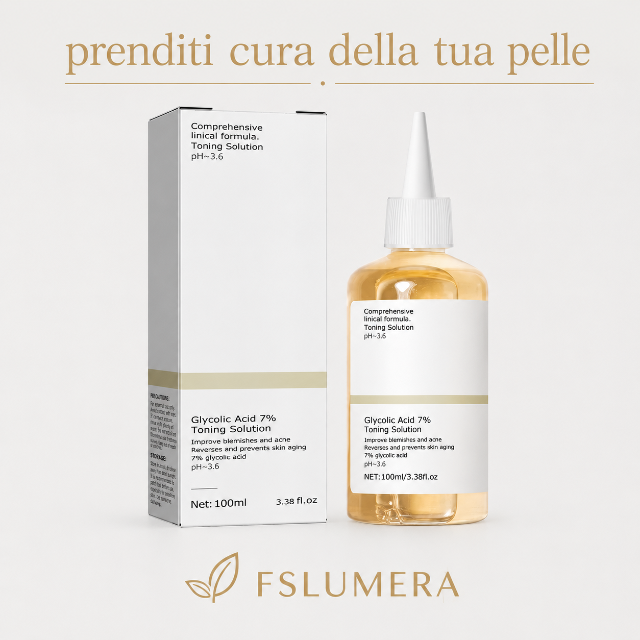 Soluzione tonificante al 7% di acido glicolico da 100 ml per rimuovere l'acne e idratare lozione ringiovanente per la pelle