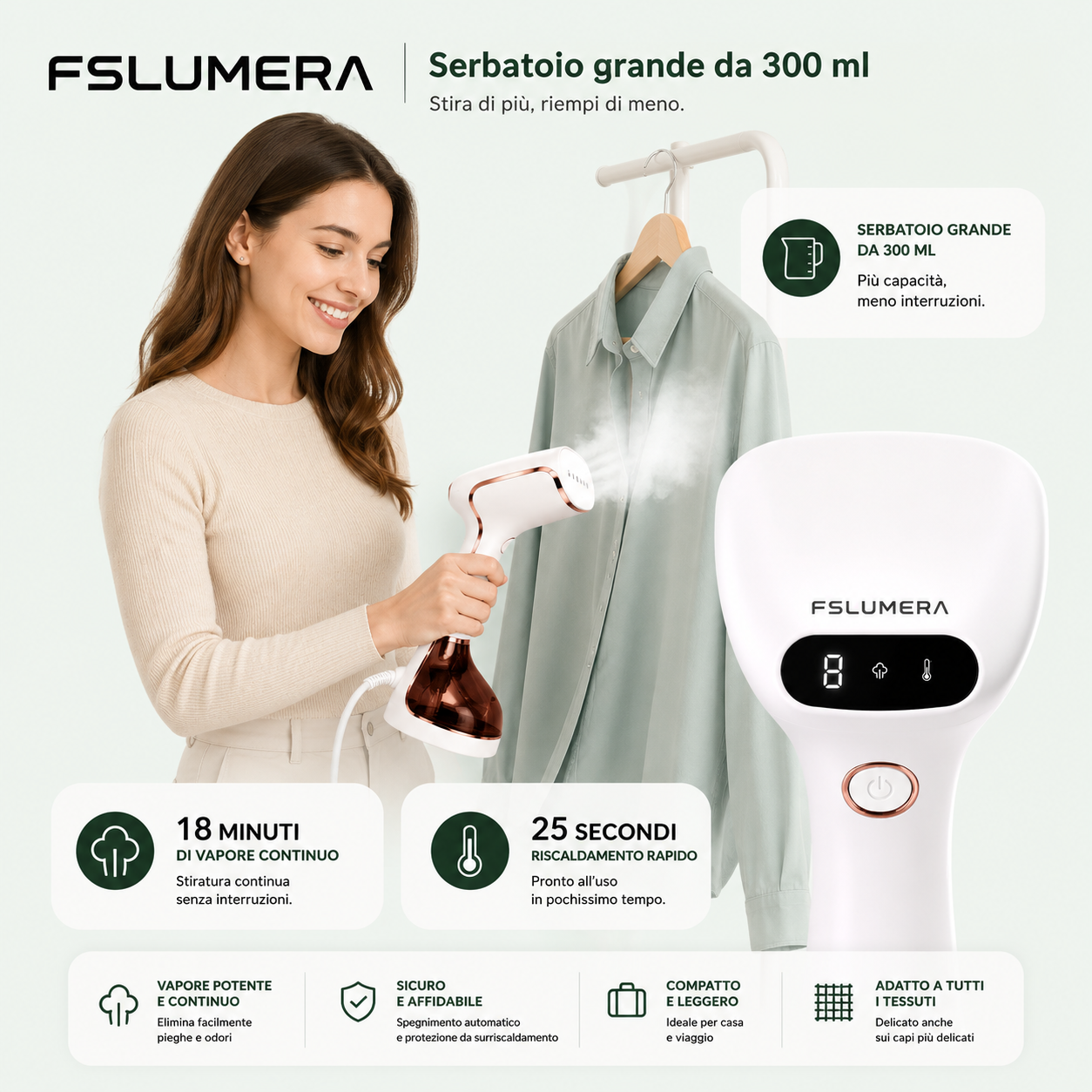 Ferro da Stiro Verticale a Vapore FSLUMERA 1800W