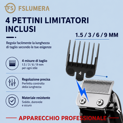 Tagliacapelli Professionale FSLUMERA con 12 Pettini, Display LCD, Batteria 2000mAh e Kit Accessori Completo